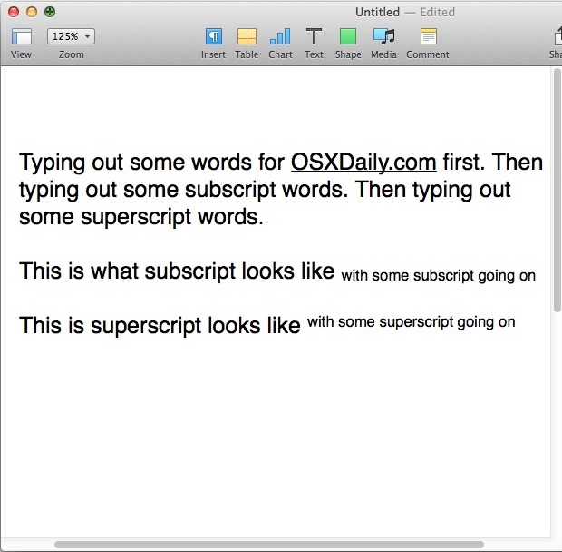 shortcut on mac word for subscript